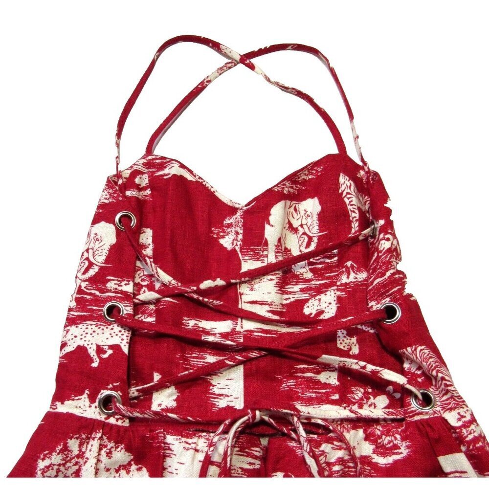 NWT Reformation Pepper in Wildlife Red White Linen Lace-up Back Midi Dress 2 - Picture 9 of 9